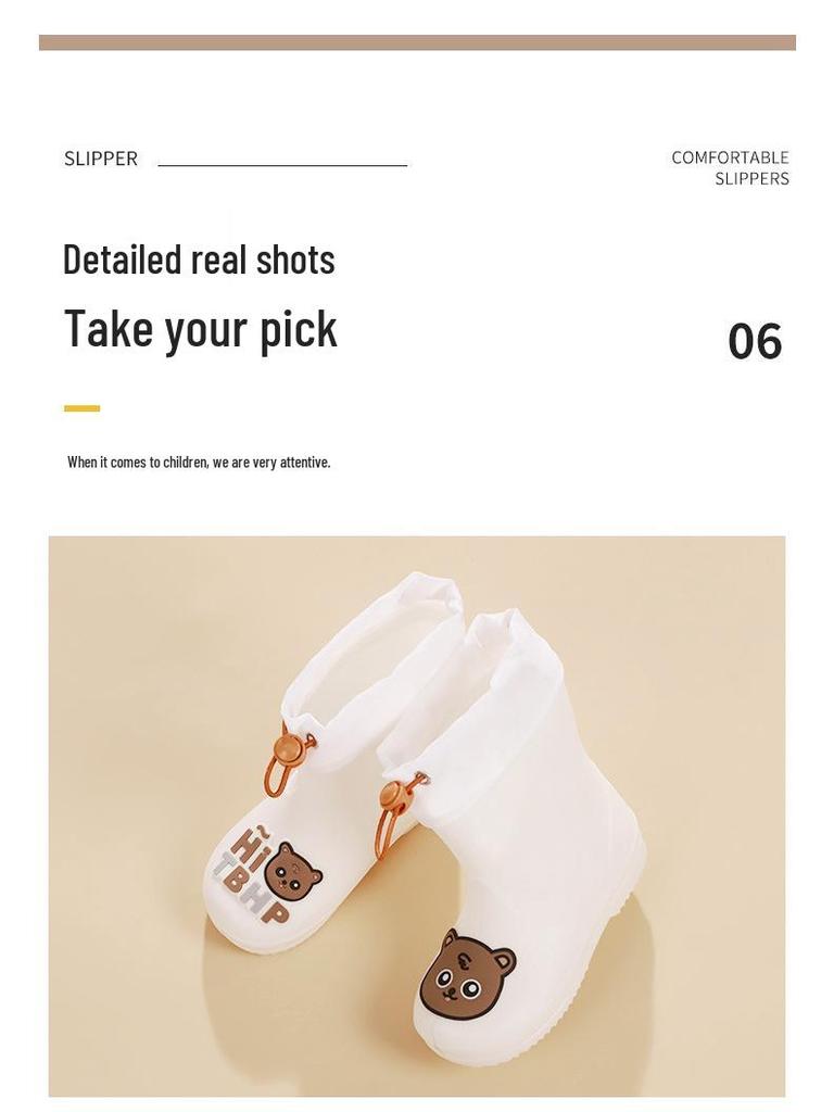 Feng Qing Fan Kids' Waterproof Rain Boots with Non-slip Sole and Elastic Cuff - Cartoon Design for Toddlers