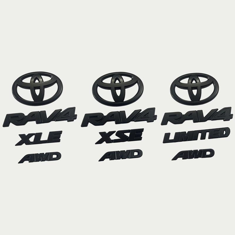 4 SZT. Matowe Czarne ABS NAKŁADKA logo Emblemat dla 2019 - 2024 TOYOTA RAV4 XLE XLE LIMITED ZESTAW EMBLEMATÓW Naklejka na klapę bagażnika akcesorium samochodowe
