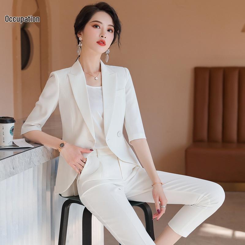 Women's Slim Fit Tuxedo Suit Set - Spring/Summer Professional Blazer & Pants Workwear