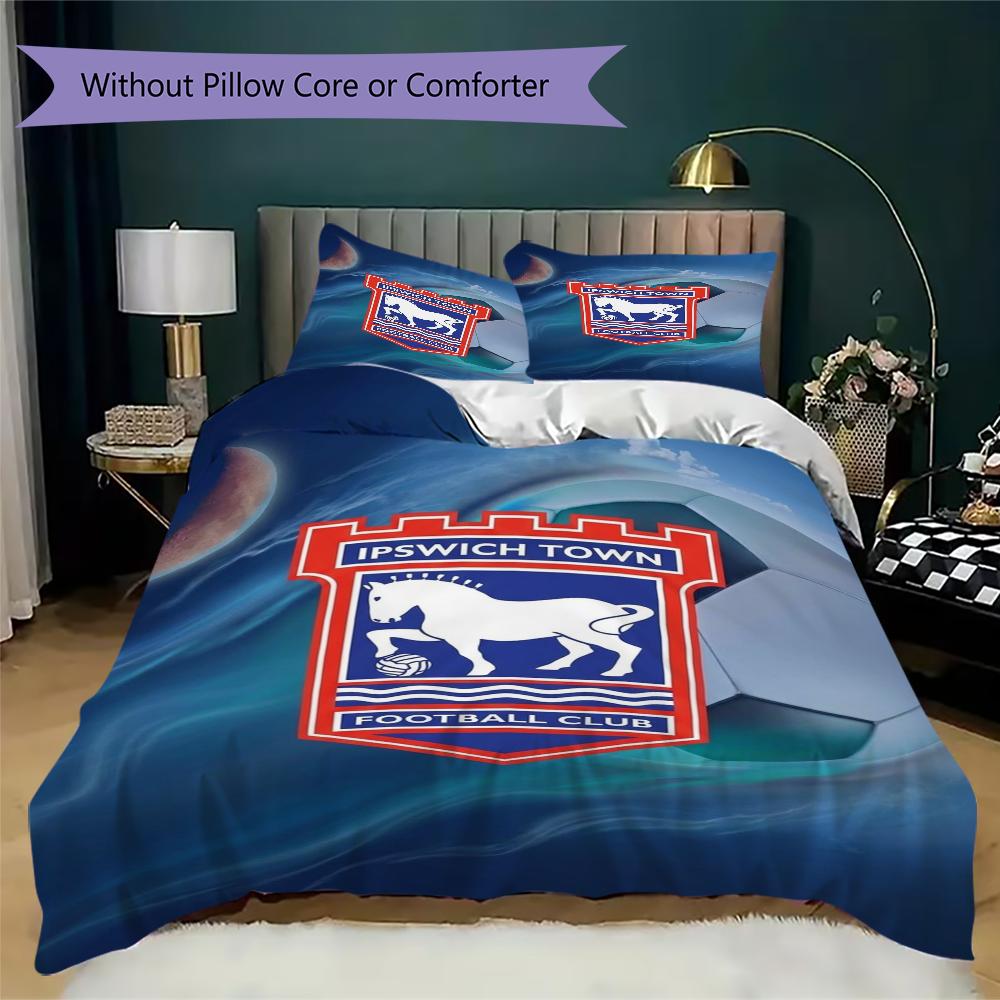 Ipswich Town FC Pattern Bedding uilt Set uilt Cover Pillowcase Home Decoration Birthday Gift (1 * duvet cover + 2 * pillowcase without core)
