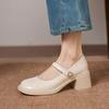 Krazing Pot Microfiber Round Toe Thick Med Heels Spring Summer Shoes Big Size 43 Circle Button Women Platform Pumps