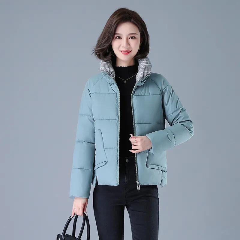 

Женская зимняя однотонная короткая куртка с воротником-стойкой, свободные повседневные топы XS озеро синий