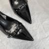 High heels design sense niche temperament celebrity style rivet patent leather kitten with one-word buckle strap bag head sandals