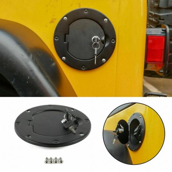 Black Locking Gas Cap Fuel Filler Door Cover Aluminum for Jeep Wrangler TJ 97-06