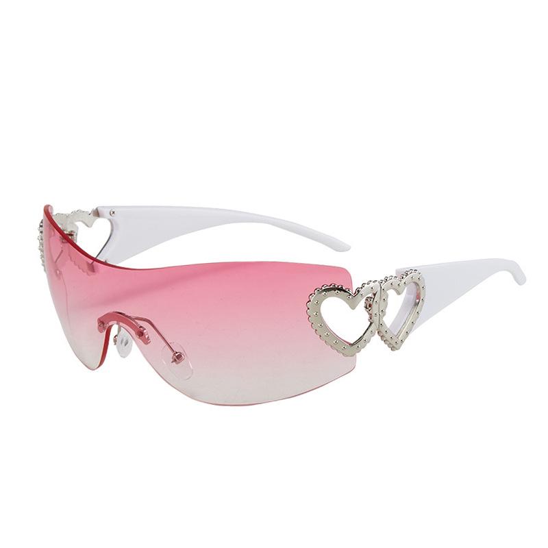 

Женские безободковые солнцезащитные очки Y2K с двойным сердцем – Европейский и американский стиль, футуристичный дизайн