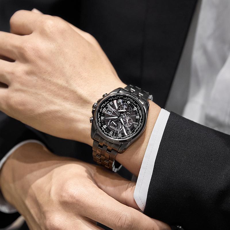 CITIZEN Light Powered Quartz Movement Stainless Steel Strap Watch Men's Watches Black Dial AT9127-80E