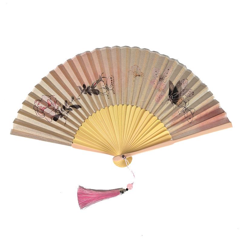 Ventaglio Pieghevole Hanfu Fiore di Gelsomino per Fotografia, Danza e Uso Quotidiano - Ventaglio Verde da Donna