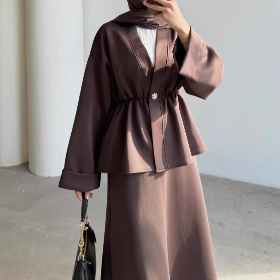 Cross-border Europe, America, Amazon  Autumn New Women's Clothing Fashion Temperament Button Waist Top Skirt