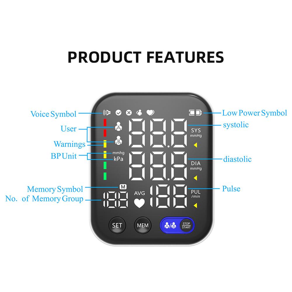 Monitoare de tensiune arterială pentru uz casnic - Manșeta de sus a brațului Ecran cu iluminare din spate LED Monitor digital BP
