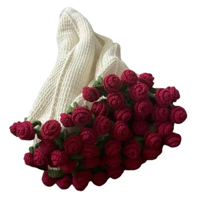 DIY Knitted Rose Flower Blanket Lovely Floral Throw Perfectly for Living Room Bedroom Decoration and Mother's Day Gift