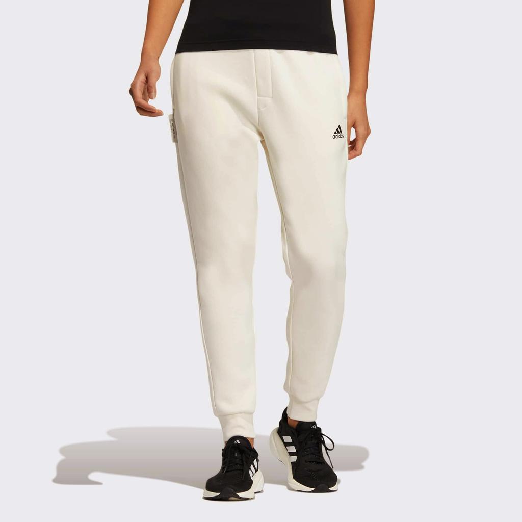 Adidas FW22 Logo Print Elastic Waist Fleece Cuffed Sports Pants Women Bottoms White IB2719