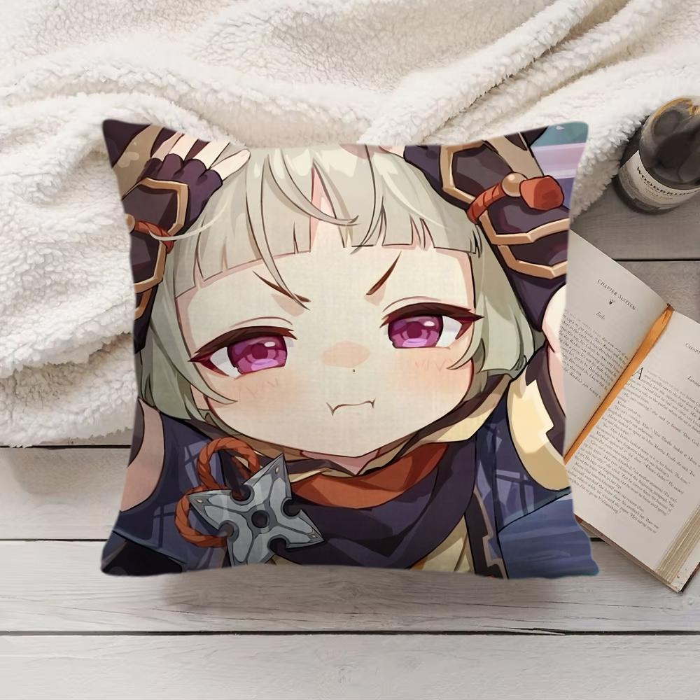 Sayu Genshin Impact Cute Cushion Cover Silky Short Plush Invisible Zipper Dustproof Sofa Pillow Case For Home Decor