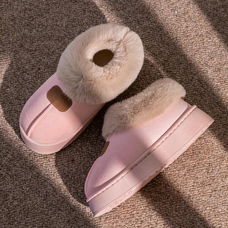 Bag Heel Slippers with Thick Sole and Plush Shoes for Women In Autumn and Winter, Indoor Warmth, Slippers for Outdoor Wear, Plush Snow Boots