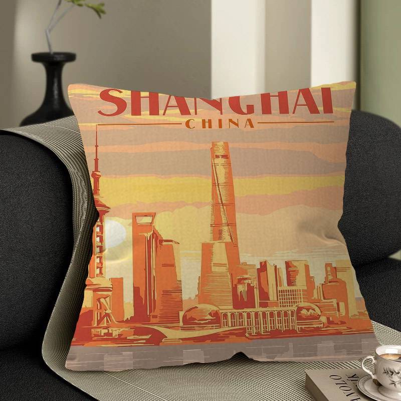 World Cities Travel Cushion Cover Pillowcase Upholstery Sofa Throw Pillow Home Decor Pillowcas