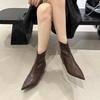 Pointed short boots women's 2025 new women's boots autumn and winter European and American boots medium heel shoes thick heel zipper thin boots
