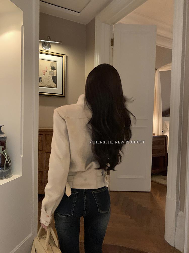 Women's Korean Style Retro Faux Suede Slim Fit Motorcycle Jacket