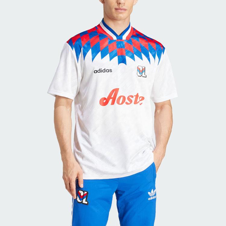 Adidas Olympique Lyonnais 95/96 Bringback Color Block Casual Sports Short Sleeve Football Shirt Men Tops White IM8518