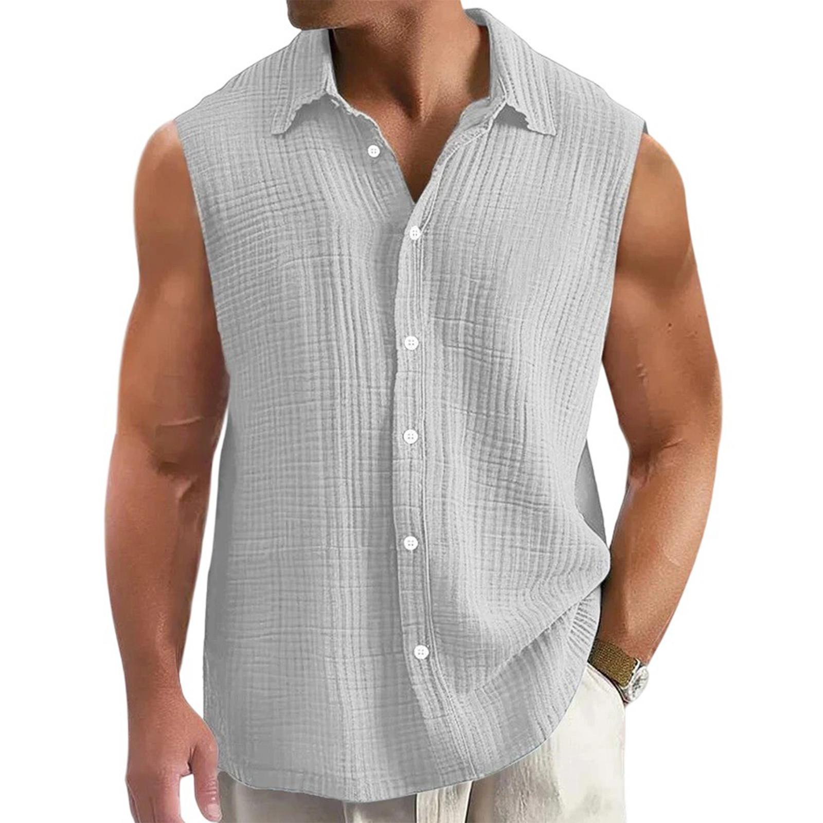 

Мужская свободная рубашка без рукавов с лацканами, модный и удобный топ XL