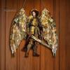 Religious Theme Room Decor Golden Archangel Warrior Acrylic Suncatcher, Faux Stained Glass Window Hanging Wing Armor Gift with Metal Chain,