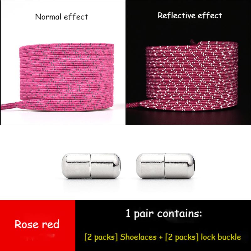 1Pair Reflective Elastic Shoelaces Without Ties for Sneakers No Tie Shoe Laces Kids Adult Quick Flat Shoe Lace Rubber Shoestring