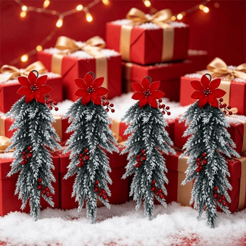 Poinsettia Berries Decor Christmas Wreath Plastic Christmas Wall Decorative Christmas Decor