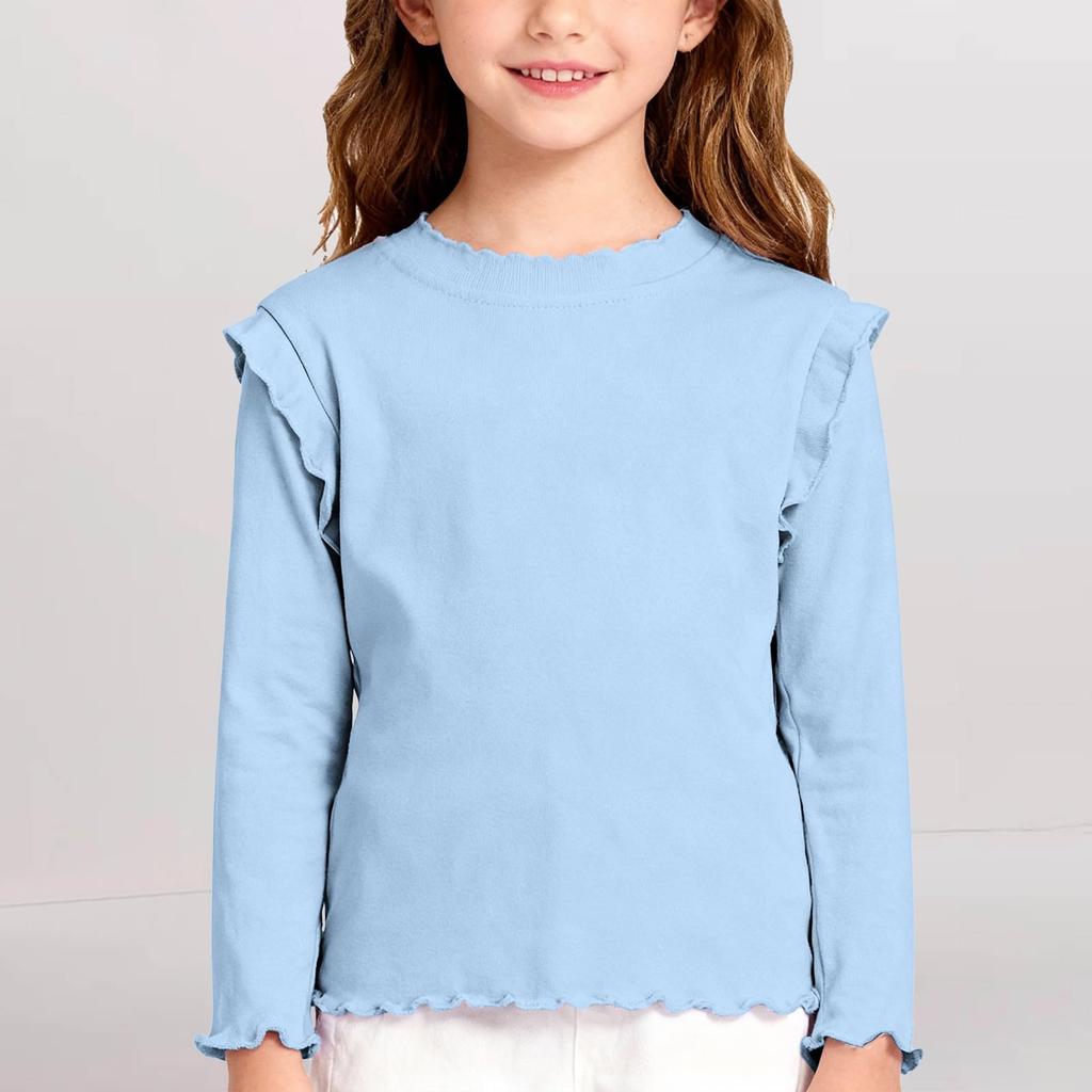 Toddler Girls' Soft Cotton Ruffle Shirt  Crewneck Long Sleeve Slim Fit  Top