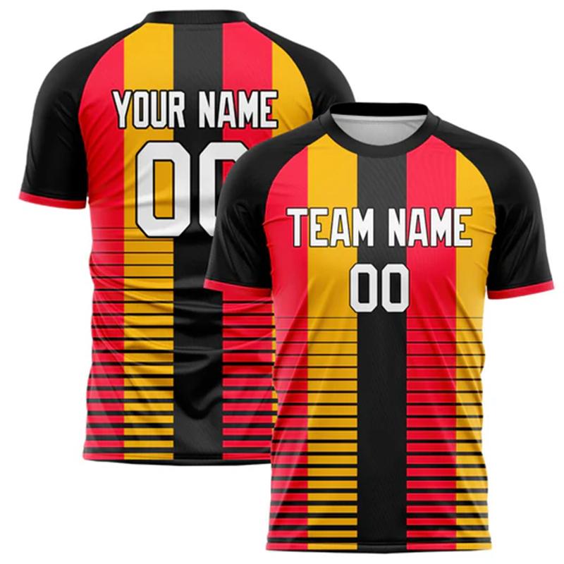 Přizpůsobené Fotbalové Tričko s Názvem Týmu a Číslem Personalizované DIY Kulatý Výstřih Černé Sportovní Trička Volné Rychleschnoucí Týmové Uniformy