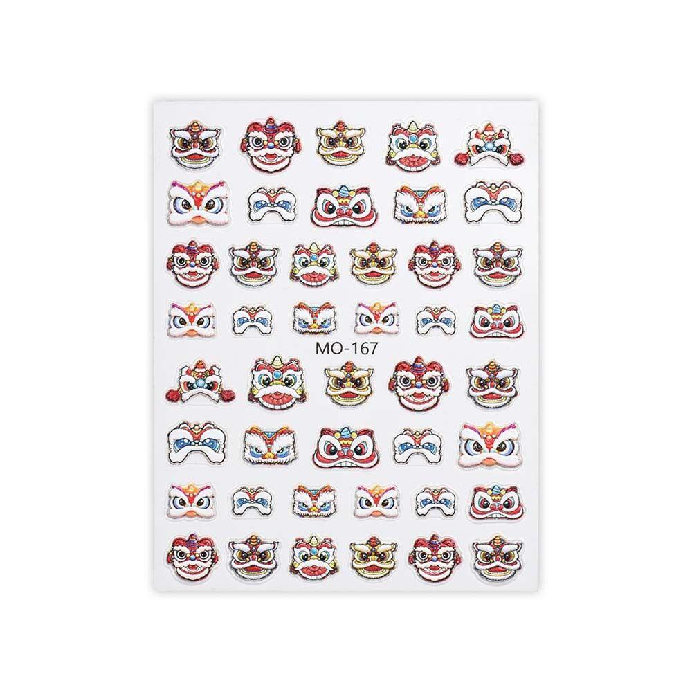 New Year Nail Charms Lion Awakening Nail Stickers Chinese Nail Decorations Girls