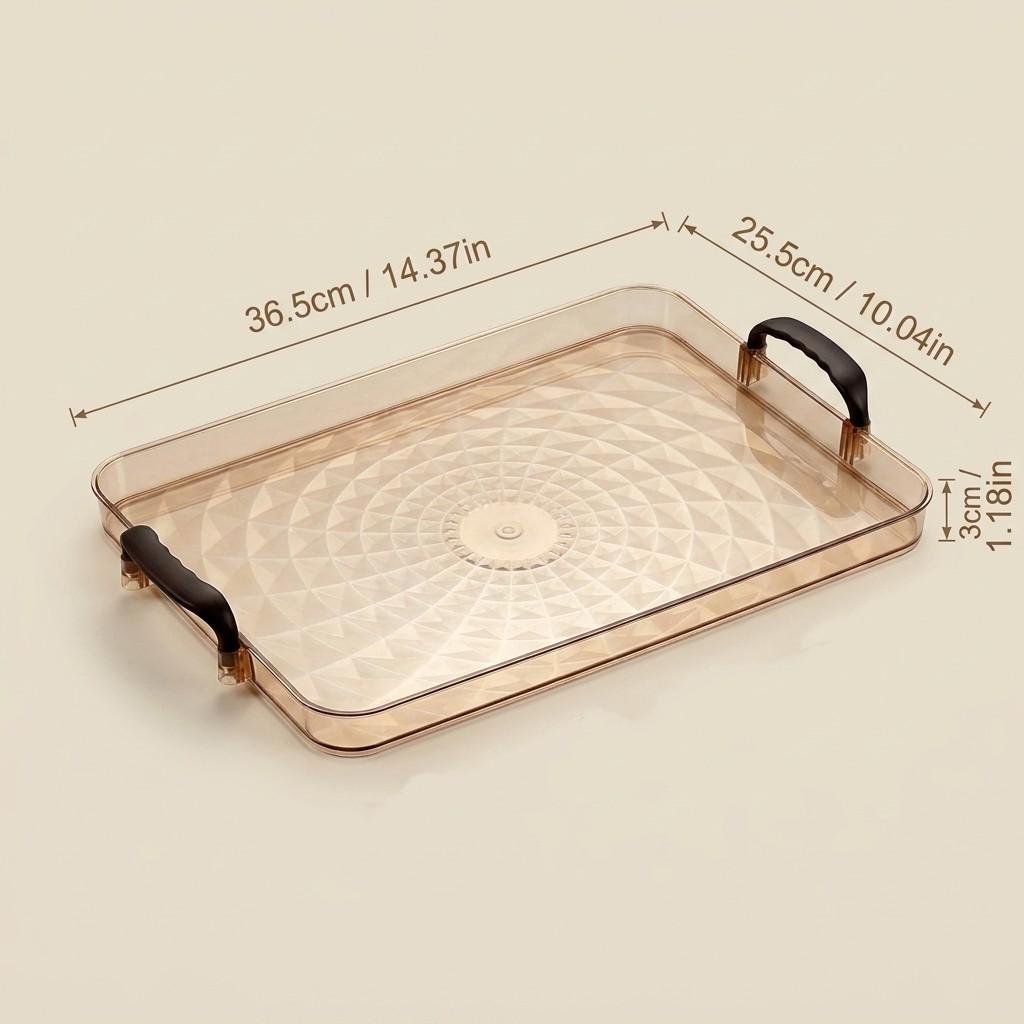PET Plastic Serving Tray with Handles Clear Food Trays for Eating Diamond Texture Nesting Tea Serving Dishes Platter Tableware