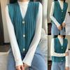 Women Solid Color V Neck Single-breasted Braid Knitted Cardigan Waistcoat Vest