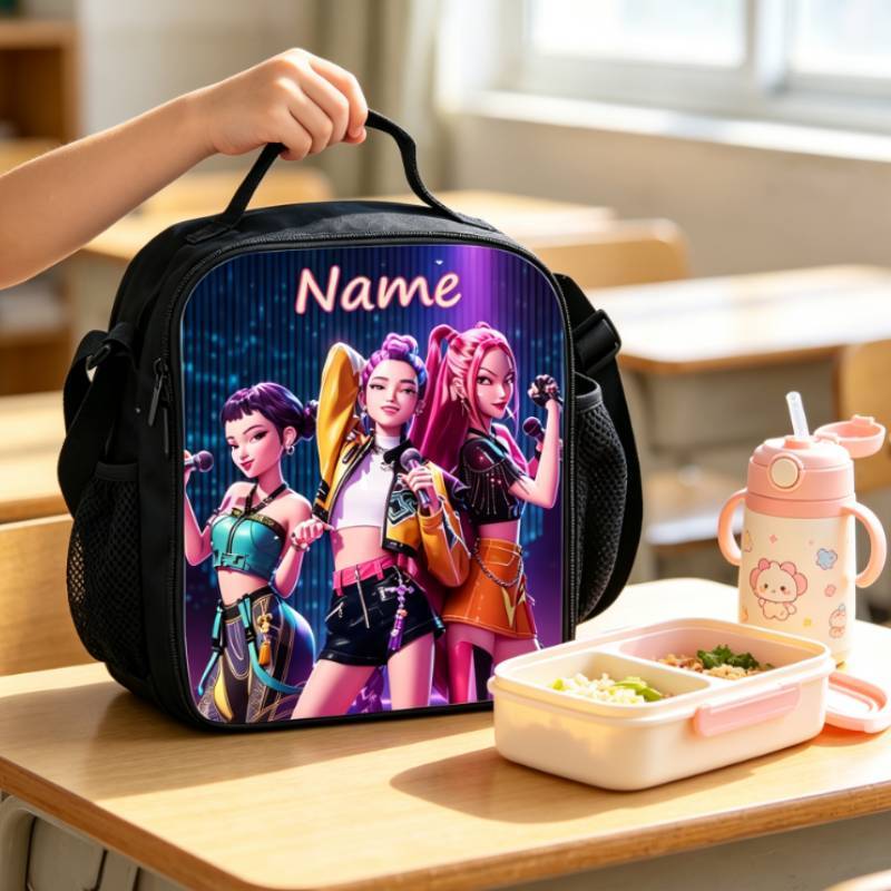Kpop Łowca Demonów Torba na lunch z geometrycznym wzorem dla dzieci Przenośny izolowany pojemnik na żywność
