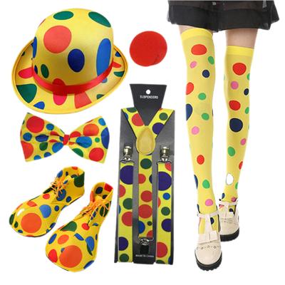 Clown Costume Set Red Clown Noses Shoes Vests Hats Wigs Bow Ties