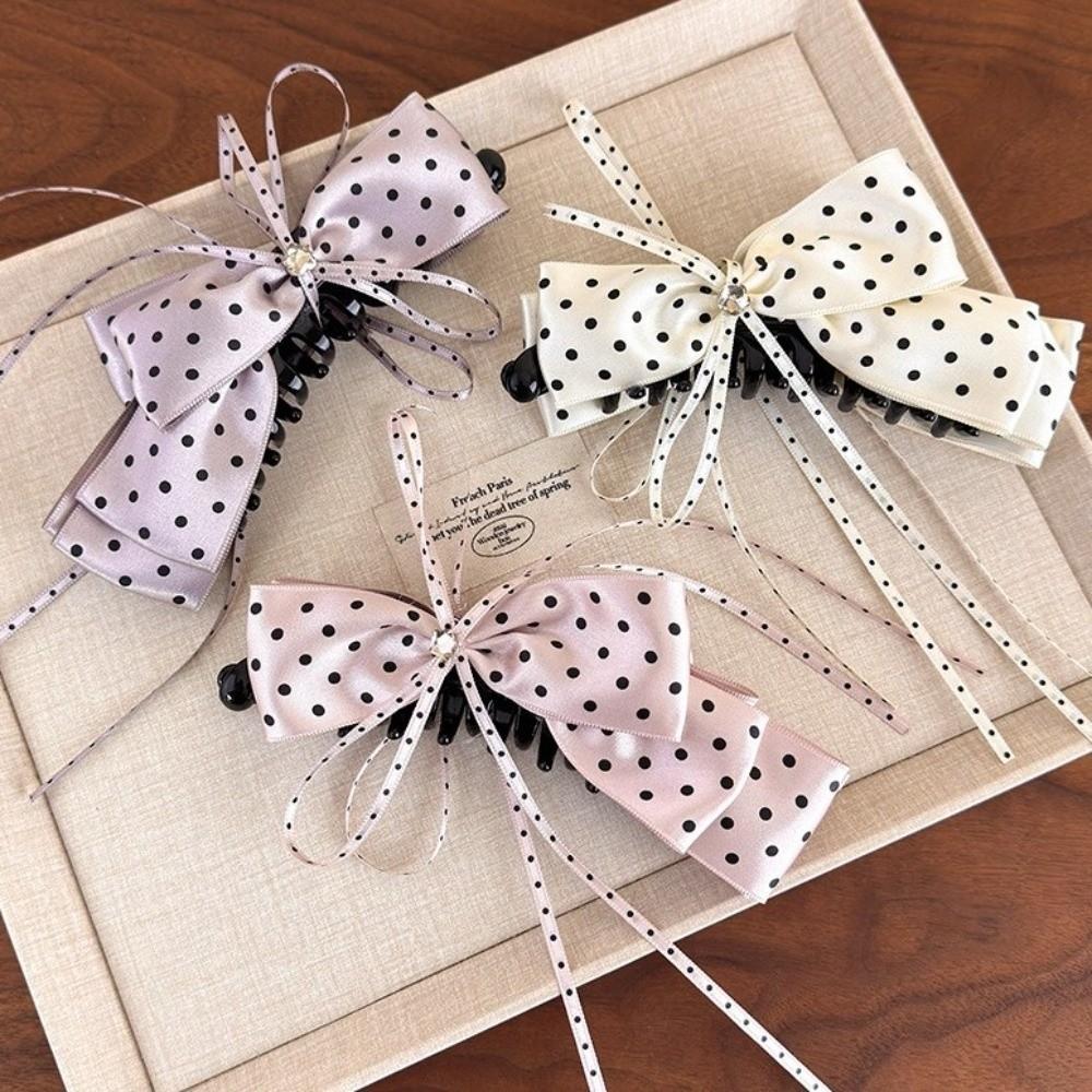Versatile Polka Dot Bow Hair Clip Sweet Sweet Hair Accessories Ribbon Banana Clip  Women Girls