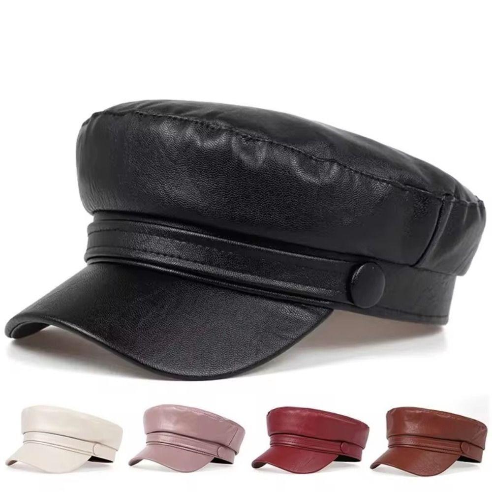 Korean Style Berets PU Leather Sports Cap Fashion Octagon Hat  Women Men