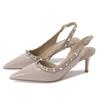 HL05 ladies heels European and American pointed French one-word strap Warren same rivet high heels, sandals are versatile