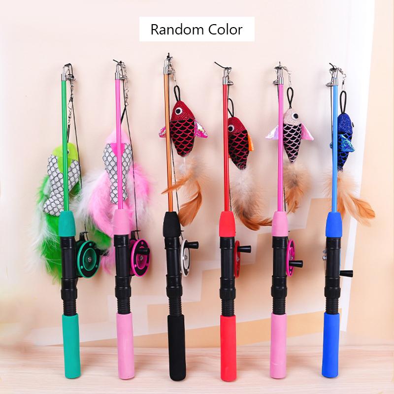 

BOOTEELY Выдвижная игрушка для кошек, тип рыбки, телескопические перья, забавная палочка для кошек, игрушка для питомца для котенка, удочки, имитация удочки