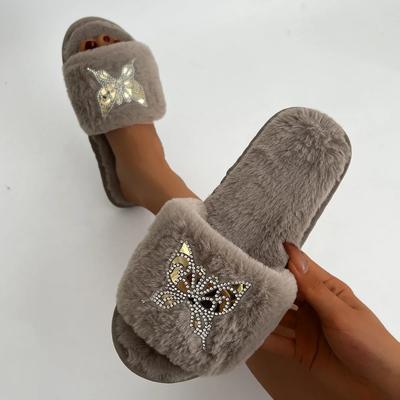 Süße Warme Plüsch Hausschuhe Damen Basic Flach Niedrige Absätze Damen Schuhe Schmetterlingsknoten Zuhause Indoor Flauschige Fell Hausschuhe