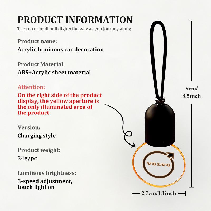 Luminous Acrylic Pendant Car Decor Rear View Mirror Accessories For Volvo V50 S60 XC60 S40 XC40 XC90 V60 S80 S90 V70 XC70 ari632