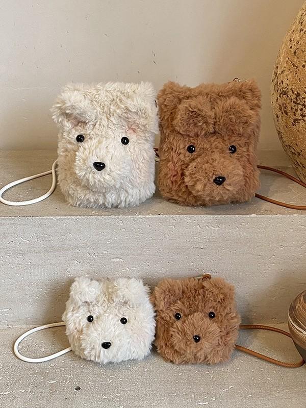 Cartoon Plush Bear Bag For Women With Large Capacity Soft Knit Material For Daily Use