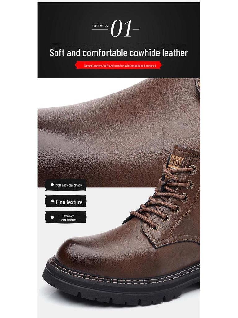 Men's Genuine Leather Velvet-Lined Non-Slip Martin Boots: Warm, Casual, Autumn & Winter Shoes