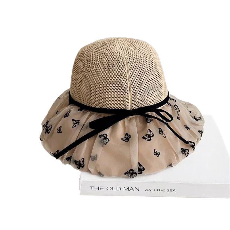 Hat Summer Women's Mesh Bow Bucket Hat Versatile Sun Hat Sun Hat