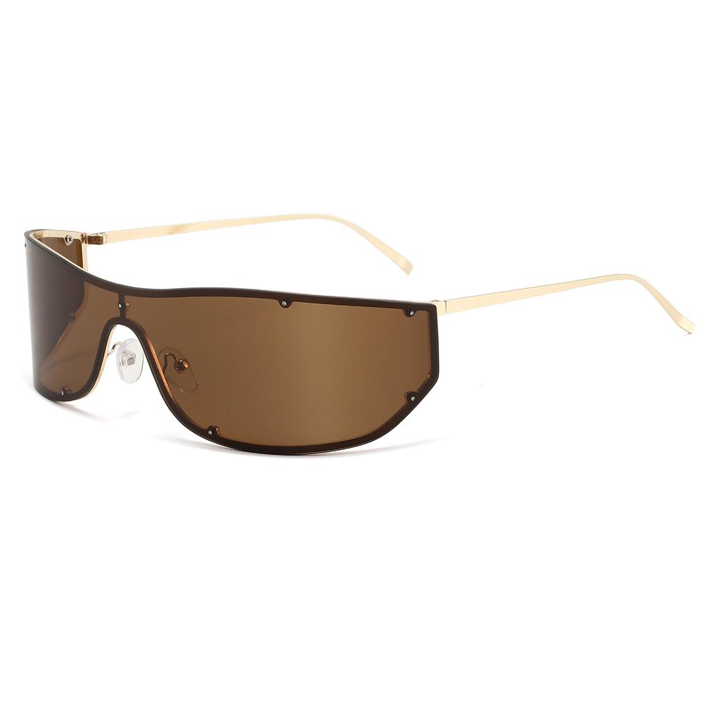 American retro YK futuristic integrated large frame sunglasses metal thin leg rivets windproof sunshade sunglasses