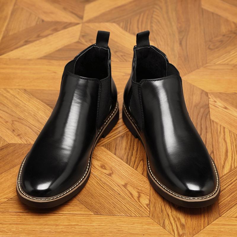 2025 new autumn and winter large size Chelsea boots double elastic men's short boots business dress pointed middle help leather boots