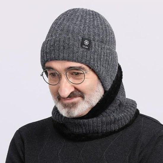 Mens Hat Ear Flaps Winter Warmth Autumn Knit Cap Stretchable Fluffy Fleece-lined Thermal Windproof Warm Simple Commuting Cycling Skiing Climbing Gift