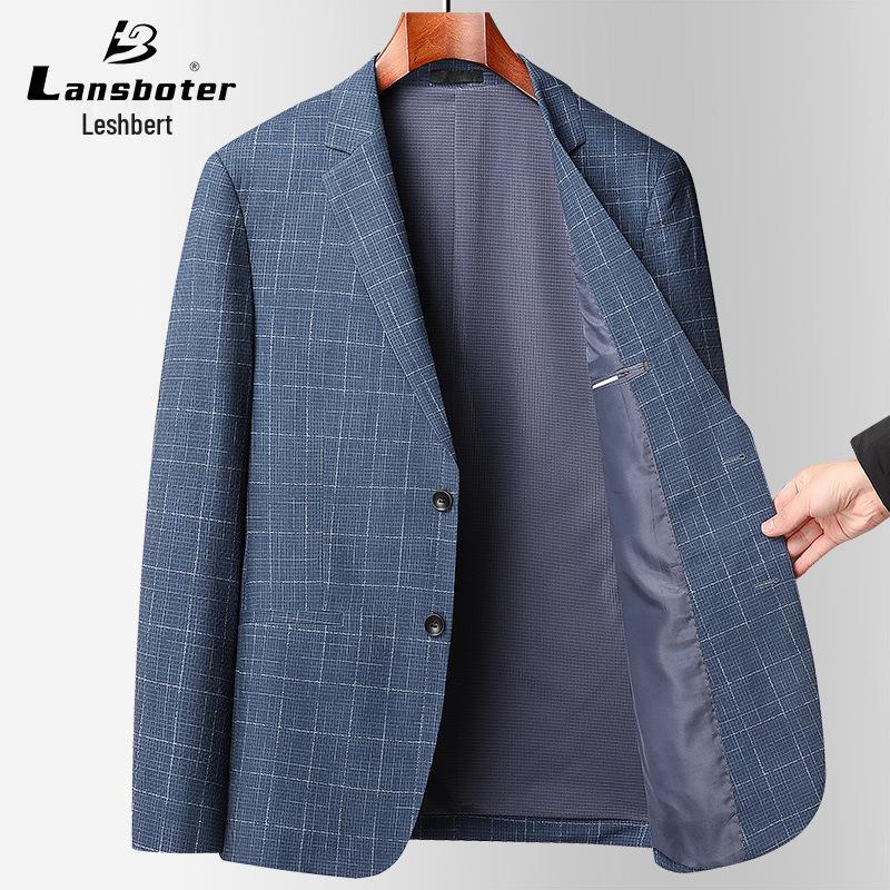 Lesboet Men's Slim Fit Plaid Blazer - Casual Korean Style for All Ages