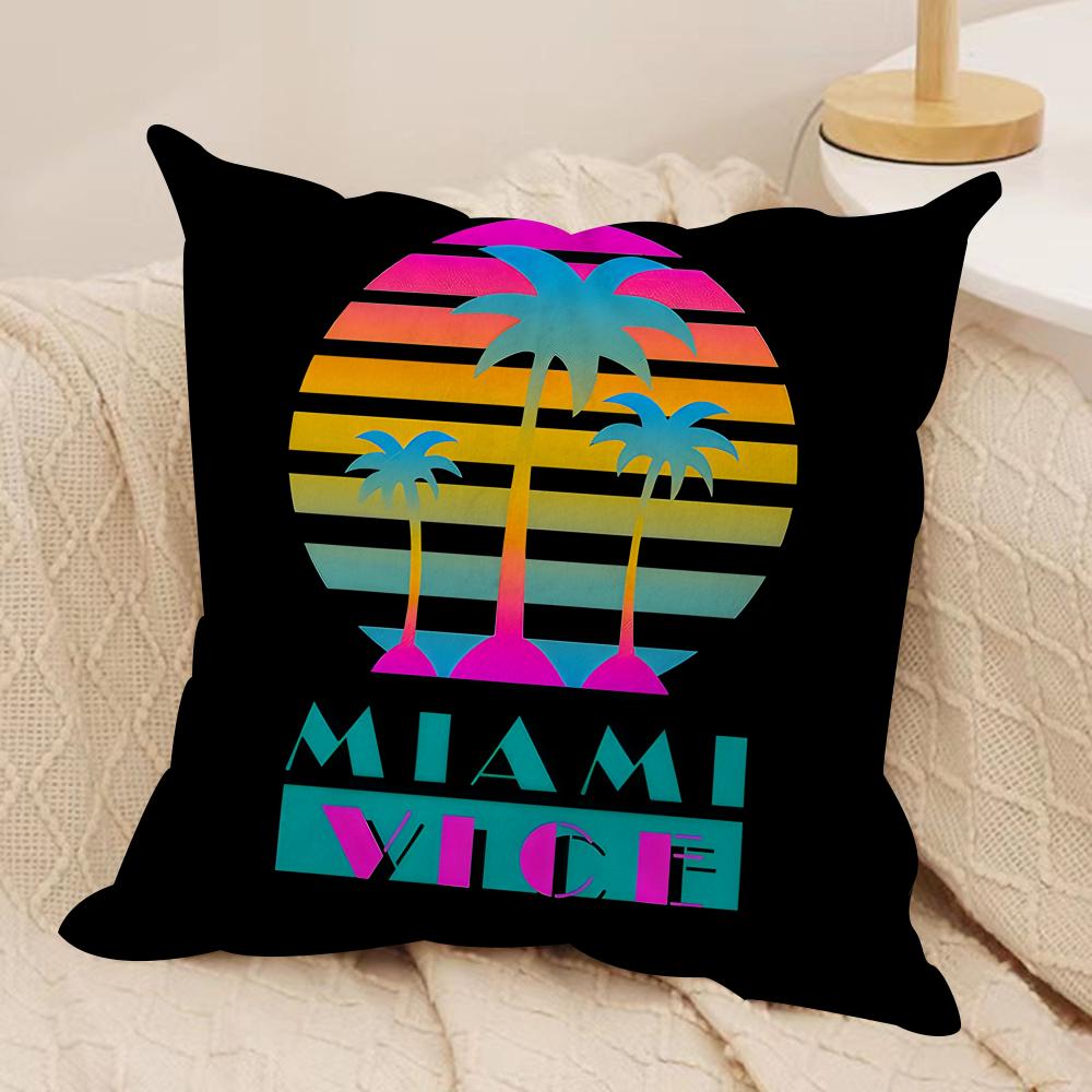 M-Miami Vice Movie Cool Cushion Cover Silky Short Plush Invisible Zipper Dustproof Sofa Pillow Case For Home Decor