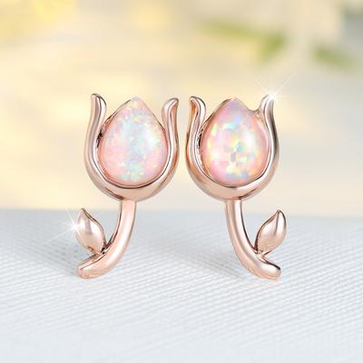 Kleine Wassertropfen Opal Blume Ohrstecker für Frauen Elegant Hochzeit Verlobung Schmuck Geschenke