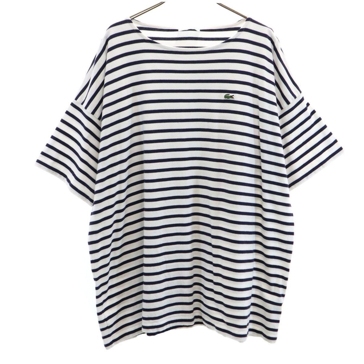

LACOSTE Border Pattern Five-quarter sleeve Boat neck T-shirt 40 white Women Used