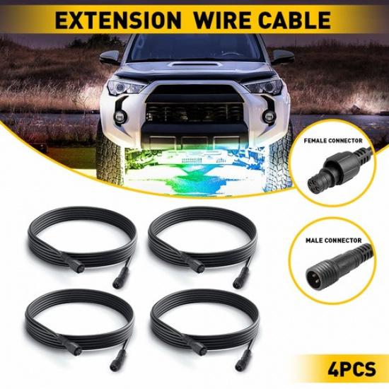 4X 10FT 4Pin LED Rock Light Extension Cable Connectors Male Female Waterproof