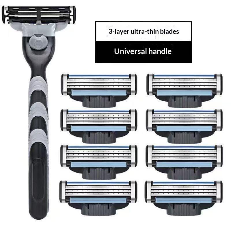 Mens Manual Shaving Razor With Non Slip Handle Sharp Smooth Blades Extra Refills For Daily Grooming Home Travel Use